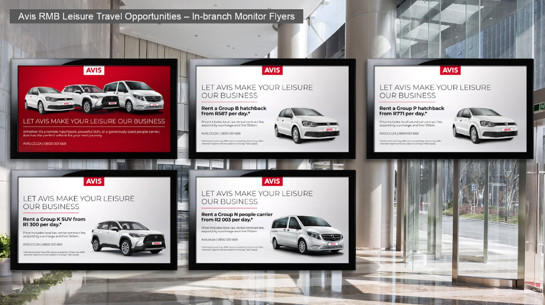 Avis - RMB Leisure Travel Opportunities – In-branch Monitor Flyers, Direct Marketing